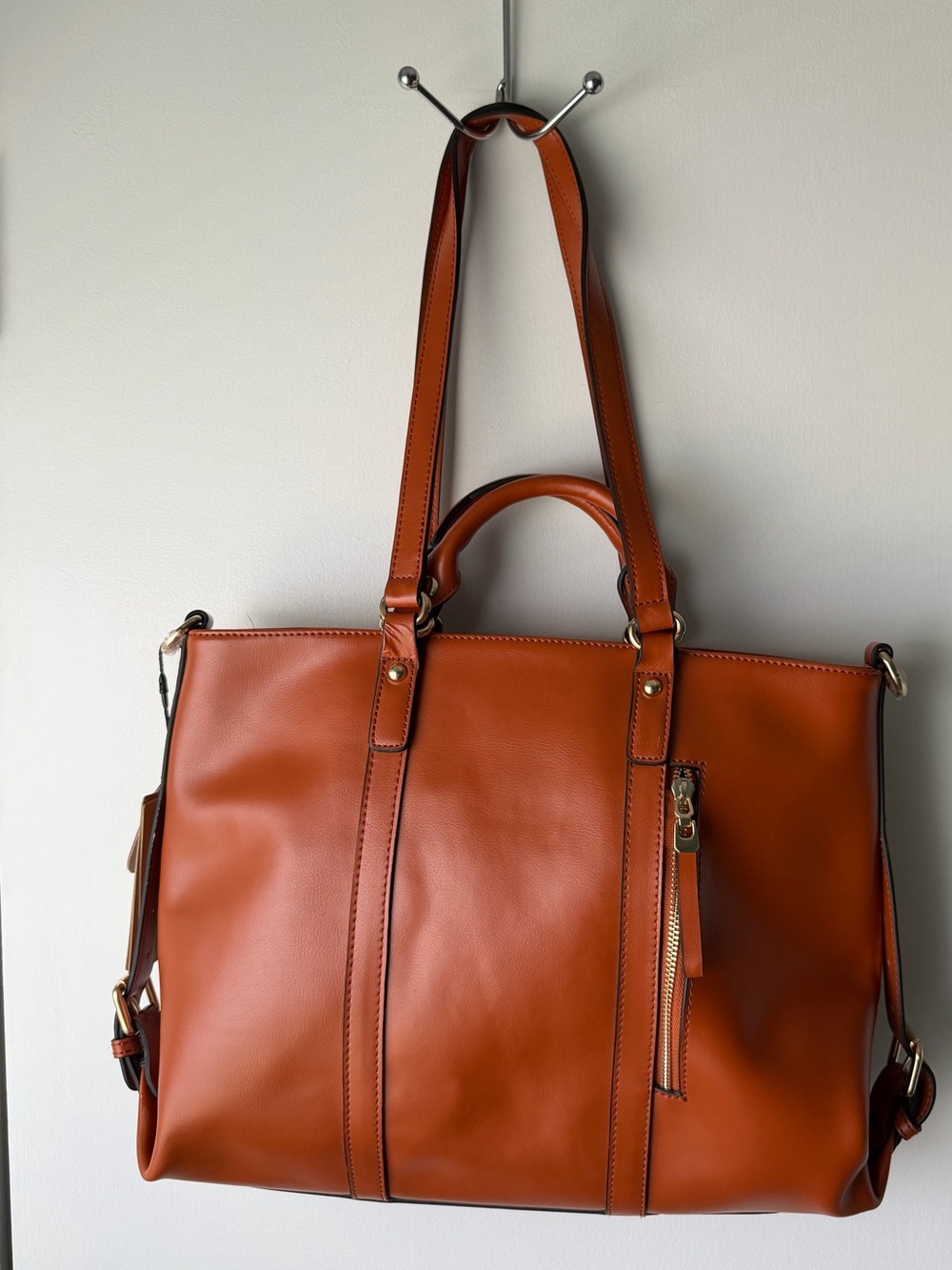 Kattee Genuine Leather Tote Bag in Cognac - Picture 2 of 7